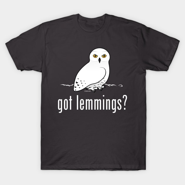 Funny Got Lemmings Cartoon Snowy Owl T-Shirt by birdorable